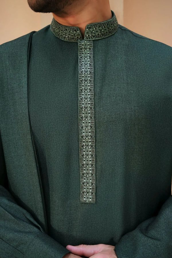 Green Woolen Shawl Suit