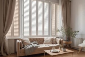 Professional blinds installation in modern home living room